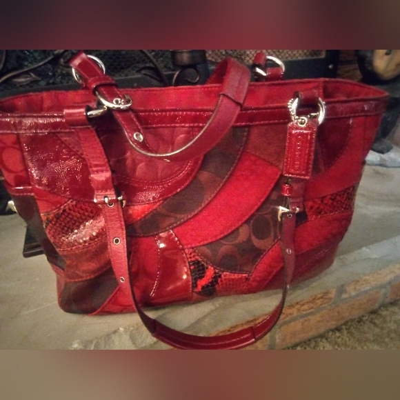Coach Red Leather, Faux Snakeskin - Picture 12 of 14